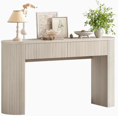 ONBRILL 55 Inch Console Table with 2 Drawers, Entryway Tables with Storage, Sofa Table Behind The Couch, Hallway Tables, Natural White