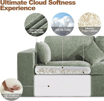 33.5'' Cloud Ottoman for Modular Sofa, Comfy Chenille Upholstered Footrest with Memory Foam, Fully Compressed Packaging, Oversized Ottoman Bench for Living Room or Small Space, Green