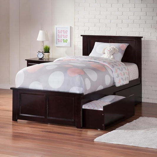 AFI, Madison Twin XL Platform Bed with Matching Footboard & Storage Drawers, Espresso