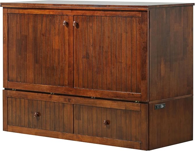 Mega Solutions Murphybedz Tuscany Murphy Cabinet Chest Bed with Charging Station 6 Inch (Tobacco, Queen)