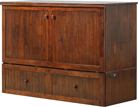 Mega Solutions Murphybedz Tuscany Murphy Cabinet Chest Bed with Charging Station 6 Inch (Tobacco, Queen)