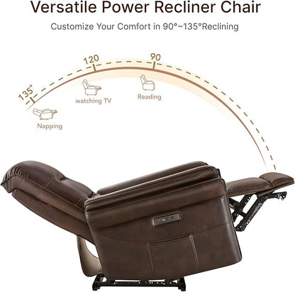 KISLOT Power Recliner Chair with Adjustable Headrest and Footrest, Dual Motor Leather Reclining Chair with USB/Type-C Charging, Zero Gravity Modern Electric Recliner for Adults Living Room Bedroom