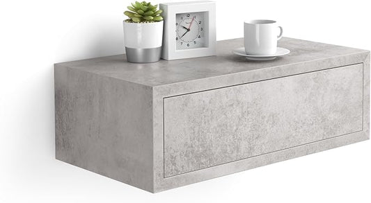 Mobili Fiver, Riccardo Floating nightstand, Concrete Effect, Grey, 17.7" x 9.8" x 6.1 ", Melamine-Finished, Modern Bedside Table, End Table, Italian Furniture