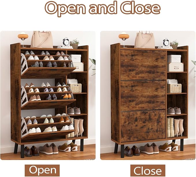 Shoe Cabinet Storage, 3 Layers Shoe Storage Cabinet for Entryway with 3 Flip Drawers and 4 Shelves, Large Capacity Shoe Organizer for Entryway