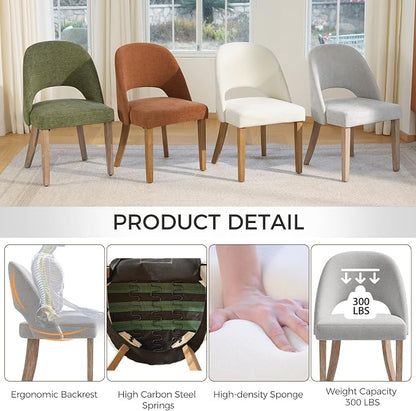 Wooden Dining Chairs Set of 2, Upholstered Modern Chenille Dining Room Chair Kitchen Chairs, Comfy Farmhouse Dinner Chair for Kitchen Dining Room, Grey