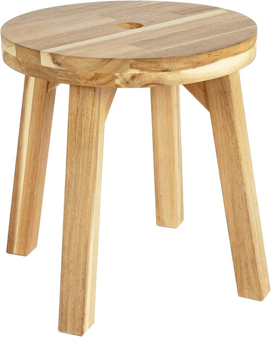 ARROWSTONE Wooden Round Stool 12 inches with Handle Hole – Solid Wood for Bathroom, Kitchen, Patio, Makeup stools & Indoor uses, Compact & Water-Resistant