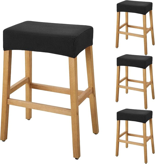 YISUN Stool Covers Rectangle - 4 Pack Stretch Waterproof Saddle Seat Cover Counter Bar Stools Bar Chairs Covers Kitchen Island Chairs Cushion Protector (4, Black)
