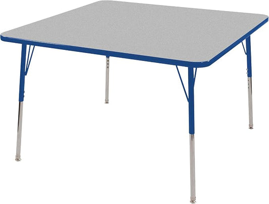 Norwood Commercial Furniture Adjustable Height Classroom Activity Table for Kids & Adults, Square Activity Table for School and Home, Gray Nebula/Blue, 36" W x 36" L