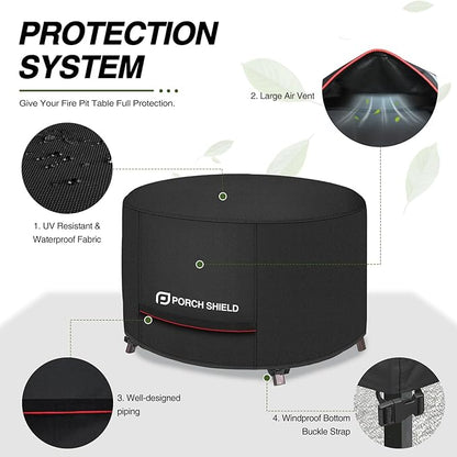 Porch Shield Round Patio Fire Pit Cover Fade Resistant Waterproof Outdoor Firepit Cover 28 inch for Small Fire Bowl