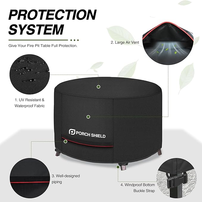Porch Shield Round Patio Fire Pit Cover Fade Resistant Waterproof Outdoor Firepit Cover 36 inch for Fire Bowl