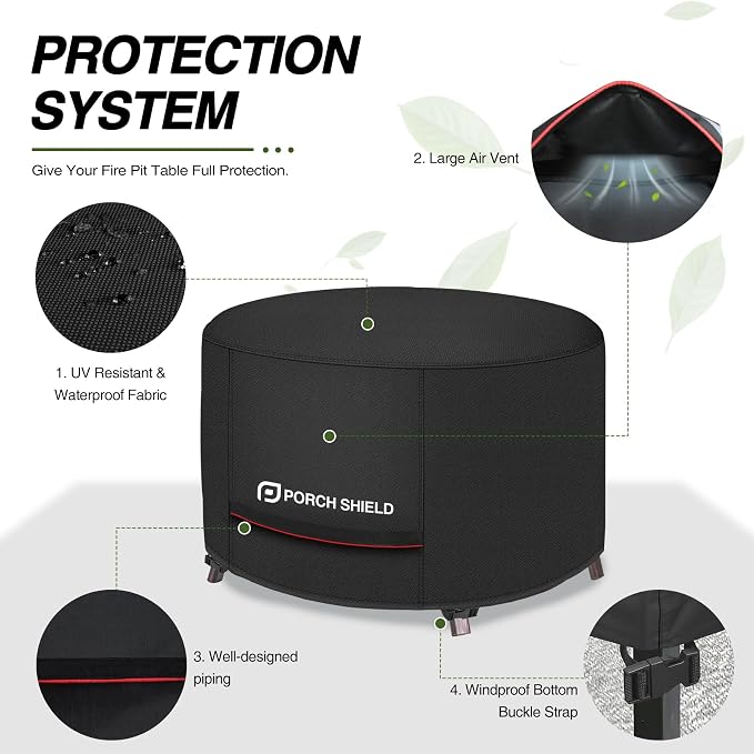 Porch Shield Round Patio Fire Pit Cover Fade Resistant Waterproof Outdoor Firepit Cover 32 inch for Fire Bowl