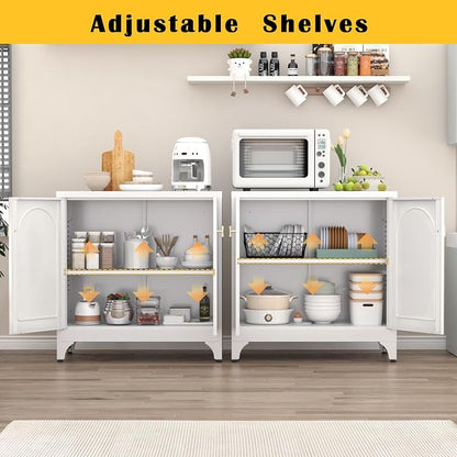 SteeLoong Metal Sideboard Buffet Cabinet with Storage,33 Inch Coffee Bar Cabinet with Adjustable Shelf, White Kitchen Sideboard Cabinets for Dining Room, Living Room