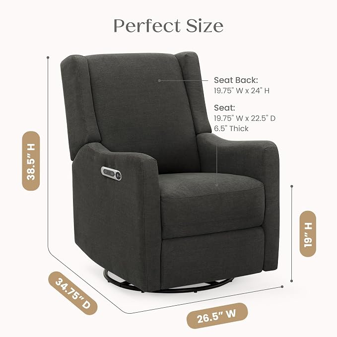 Delta Children Mercer Electronic Power Recliner and Swivel Glider with USB Port in LiveSmart Performance Fabric - Water Repellent & Stain Resistant, Dark Grey