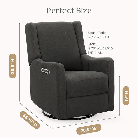 Delta Children Mercer Electronic Power Recliner and Swivel Glider with USB Port in LiveSmart Performance Fabric - Water Repellent & Stain Resistant, Dark Grey