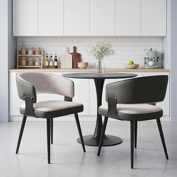 Dining Chairs Set of 2, Modern Upholstered Kitchen & Dining Room Chairs with Breathable Woven Fabric, Easy to Assemble & Clean for Dining Room, Restaurant, Cafe