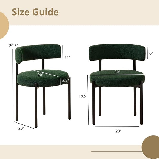 Boucle Dining Chairs Set of 4, Green Dining Chairs with Upholstered Seat and Round Back, Mid-Century Modern Kitchen Chairs for Dining Room, Restaurant