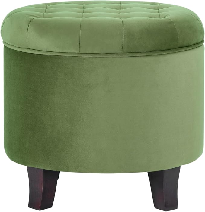 HomePop 19" Velvet Button Tufted Round Storage Ottoman - Green