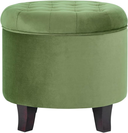 HomePop 19" Velvet Button Tufted Round Storage Ottoman - Green