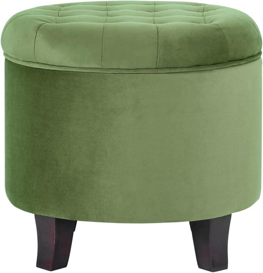 HomePop 19" Velvet Button Tufted Round Storage Ottoman - Green