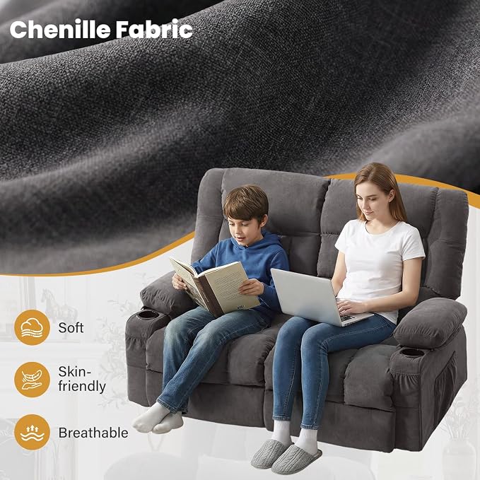 BOSMILLER Reclining Loveseat with Cup Holders for Living Room 2 Seat Manual Loveseat Recliner with Side Pocket