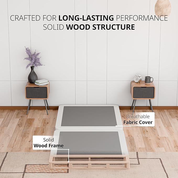 Box Spring Bed Base Twin Size, 2-Inch Wood Mattress Foundation - Amish Made in USA – Quiet Noise Free, Under Mattress-Support BoxSpring, Fully Assembled, White