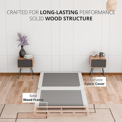 Nutan, 2-Inch Sturdy Wood Box Spring for Mattress Support - Durable and Fully Assembled, Natural Wood Foundation for Twin, White