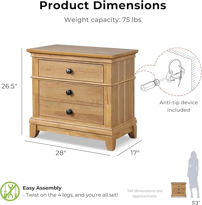 Furniture of America Yardley Farmhouse Solid Wood 3-Piece Bedroom Collection with Panel Bed and Nightstands Set of 2, Box Spring Required for Bedroom, Guess Room, Queen, Natural Oak