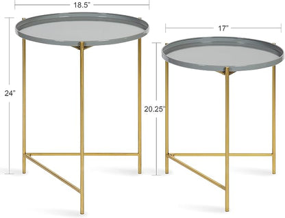 Kate and Laurel Ulani Modern Nesting Side Table, Set of 2, Gray and Gold, Sophisticated Glam End Tables for Storage and Display
