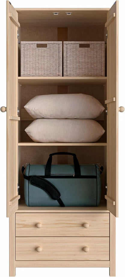 From the Tree Furniture Wardrobe – 2-Door Armoire with 2 Drawers, Unfinished Pine, 29.52″ W × 20.86″ D × 70.86″ H – Bedroom Closet with Hanging Rail & Metal Runners