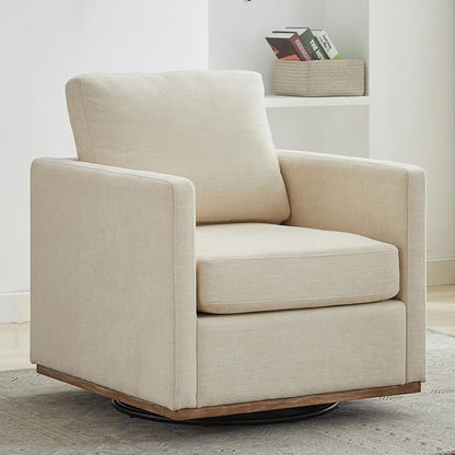 Swivel Accent Chair, 360 Degree Square Swivel Chair for Living Room, Mid Century Modern Upholstered Barrel Chair,Comfy Sofa Armchairs for Bedroom,Nursery,Chenille, Beige