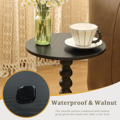 Fultyle Round Side Table, Small Drink Table for Small Spaces, Modern Accent End Table Nightstand with Solid Wood Leg for Living Room, Bedroom, Corners, and Office (Black)