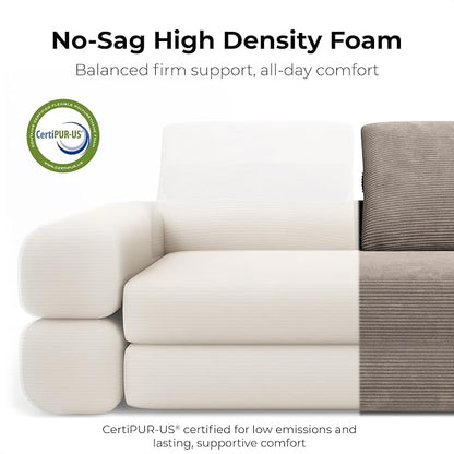 LIKIMIO FlipNest Convertible Sleeper Sofa Bed Floor Sofa 3-in-1 No Assembly, Foldable Mattress with Corduroy Upholstery Light Brown, Lounge Loveseat Couch for Living Room Studio Guest Room