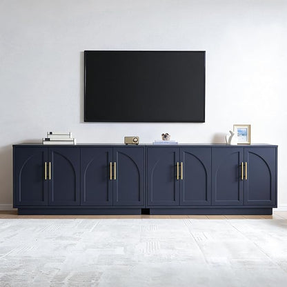 Fatmok 59" Sideboard Buffet Cabinet & TV Stand Set of 2, Modern Arched Credenza with Adjustable Shelves and Long Metal Handles, Wood Console Coffee Bar Storage for Living Room, Blue