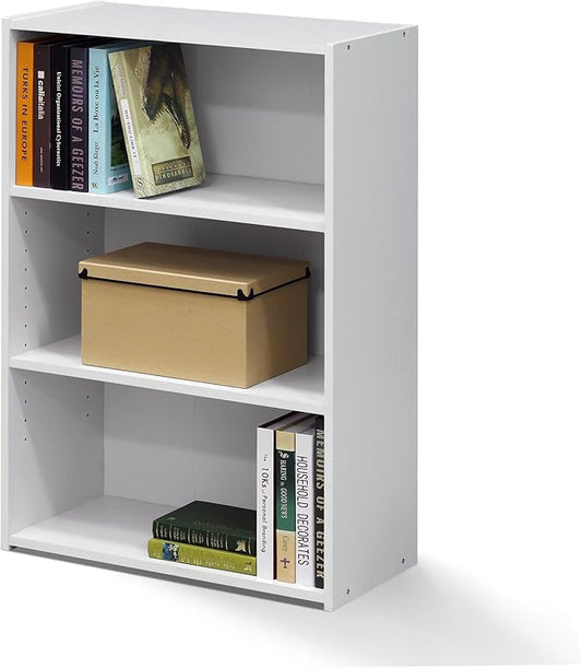 Furinno WRIGHT Book Shelf, 3-Tier Modern Bookshelf, Bookcase with Closed Back, 11.6" x 24.5" x 35.3", for Living Room, Bedroom, Home Office, Soft White