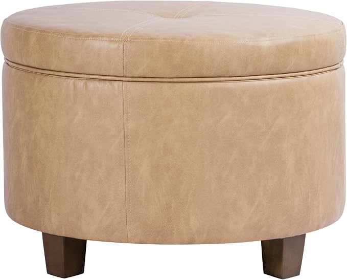 HomePop 24" Large Leatherette Storage Ottoman - Sand Faux Leather