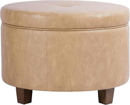 HomePop 24" Large Leatherette Storage Ottoman - Sand Faux Leather