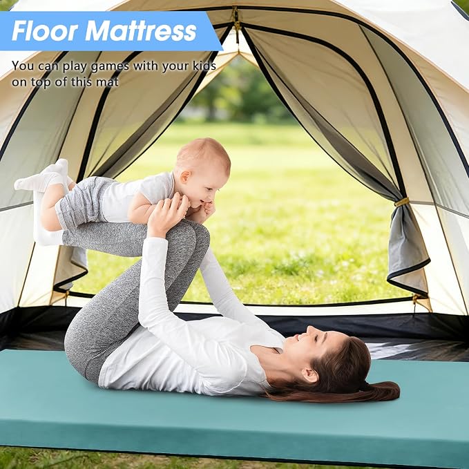 CYMULA 3 Inch Memory Foam Camping Pad, Camping Essentials Roll Up Floor Mat for Car Camping, Cot, Tent, Truck, Travel and Guest Use, Non-Slip Waterproof Bottom, Removable Cover