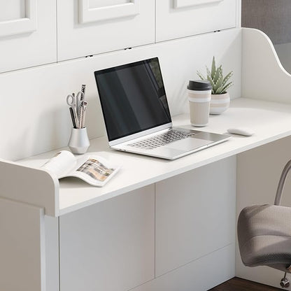 Xtraroom Alegra Full Murphy Bed with Desk | Engineered and Solid Wood Construction | Smooth Painted Finish - NO Melamine Used | Perfect for a Home Office Guest Bed (Warm White)