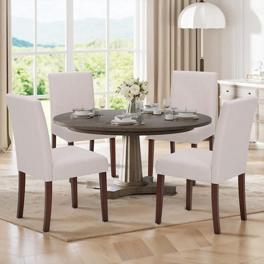 MALOL Upholstered Dining Chairs Set of 4, Fabric Dining Room Chairs, Modern Wooden Dining Chair, Kitchen Side Chairs, Farmhouse Dinner Chair with High Back for Kitchen, Beige