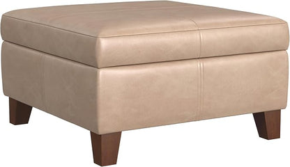 HomePop 28" Faux Leather Square Storage Ottoman - Sand