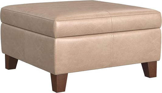 HomePop 28" Faux Leather Square Storage Ottoman - Sand