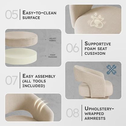 Lexicon 360 Degree Swivel Accent Chair, Modern Comfy Velvet Round Barrel Chair, Open Back, Plush Foam Cushions, Metal Swivel Base for Living Room/Bedroom/Office/Small Spaces, Taupe