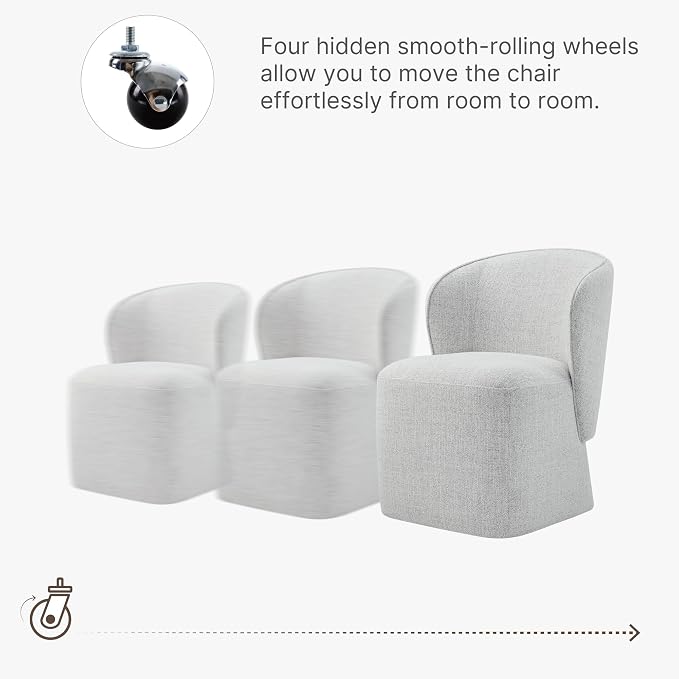 KISLOT Upholstered Dining Chairs with Wheels, No Assembly Stain Resistant Fabric Modern Barrel Armchair with Casters, Dining Room Chairs for Kitchen Living Room Bedroom, Light Grey, Set of 2