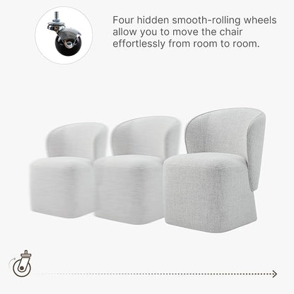 KISLOT Upholstered Dining Chairs with Wheels, No Assembly Stain Resistant Fabric Modern Barrel Armchair with Casters, Dining Room Chairs for Kitchen Living Room Bedroom, Light Grey, Set of 2