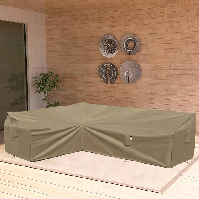 Heavy Duty Outdoor Sectional Sofa Cover, 83"X115" Waterproof 600D Patio Sectional Couch Cover, Lawn Patio Furniture Cover (Desert Khaki, L-Shaped-Left Facing-83 x115)
