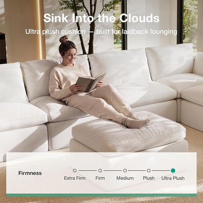 Novilla 104.3" Modular Cloud Couch, Modern Sectional Sofa with Smarts Coil® Support, Chenille Fabric, Upholstered Couch for Living Room Apartments Bedroom, No Assembly, 3 Seater + 2 Ottoman, White
