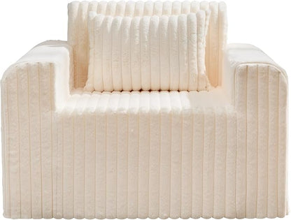 Hobestluk Single Sofa Foam Couch Sofa for Small Spaces Comfy Sofas with Removable Cover Furry Couch with Pillows for Living Room, Bedroom, Apartment, Office (White, Standard)