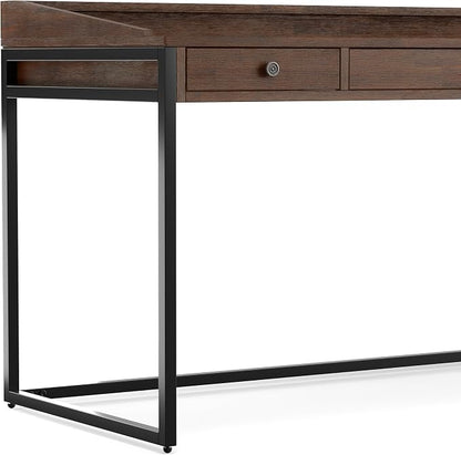 SIMPLIHOME Ralston Desk - 60 Inch Wide Solid Acacia Wood and Metal Writing Desk in Distressed Charcoal Brown, Modern Industrial Home Office Computer Table with 2 Drawers and Flip-Down Keyboard Tray
