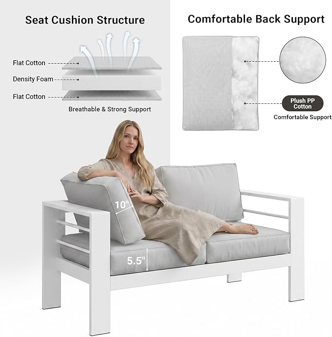 Solaste Outdoor Couch Aluminum Patio Furniture Sofa, 3-Seat All-Weather Metal Outdoor Patio Furniture with Cushions,Light Grey