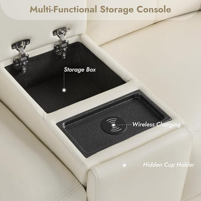Watson & Whitely Power Reclining Sofa and Loveseat Sets, Genuine Leather Sofa Recliner Couch Set with Power Headrest, Storage Console, USB Ports, Cup Holders, Living Room Furniture Set, Cream